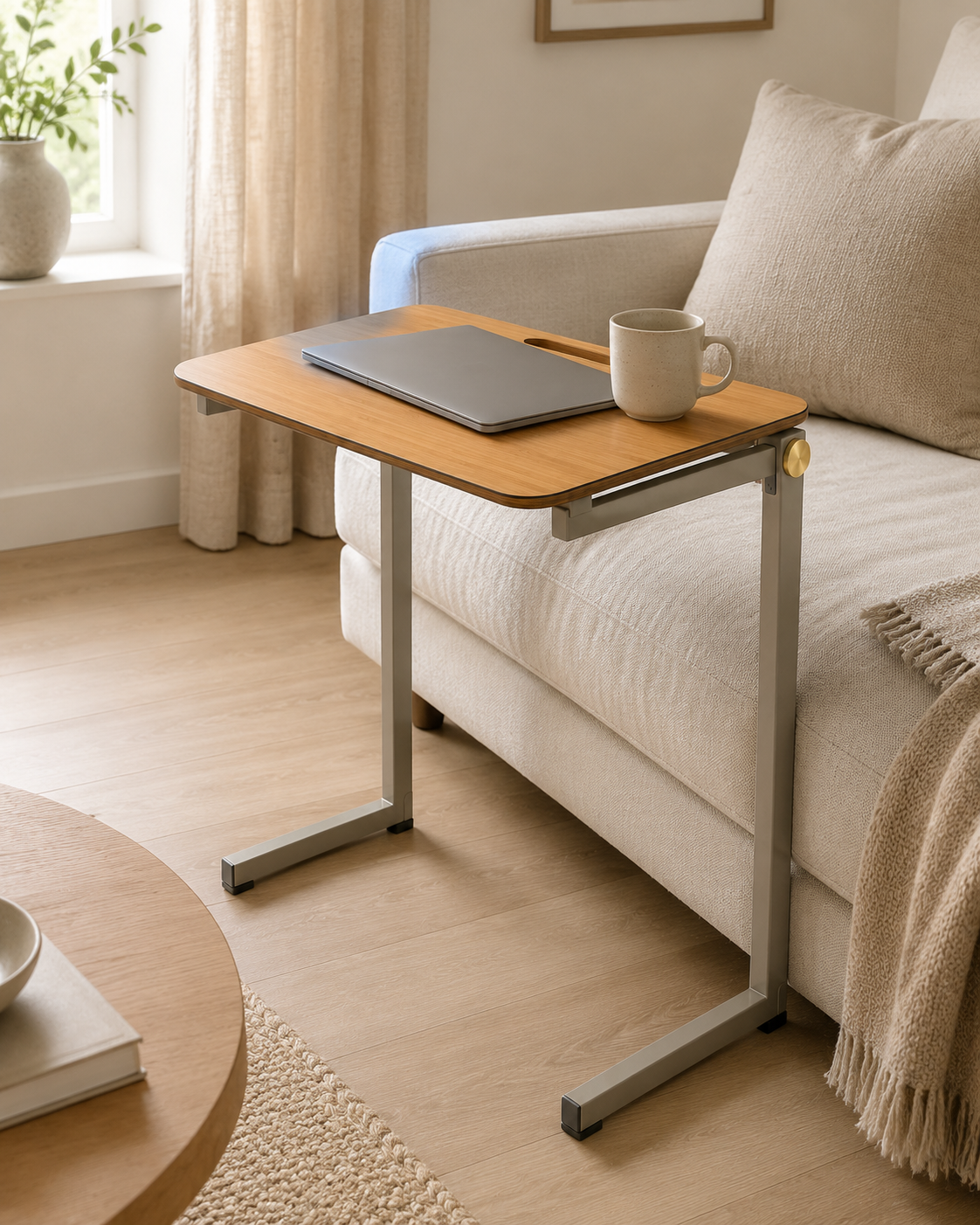 Nestiform Elara C-Shaped Wood and Metal Sofa Side Table