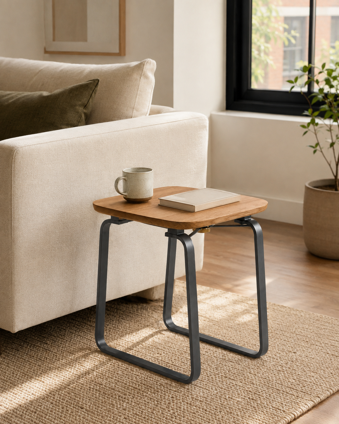 Nestiform Soren Foldable Wood and Metal Sofa Side Table