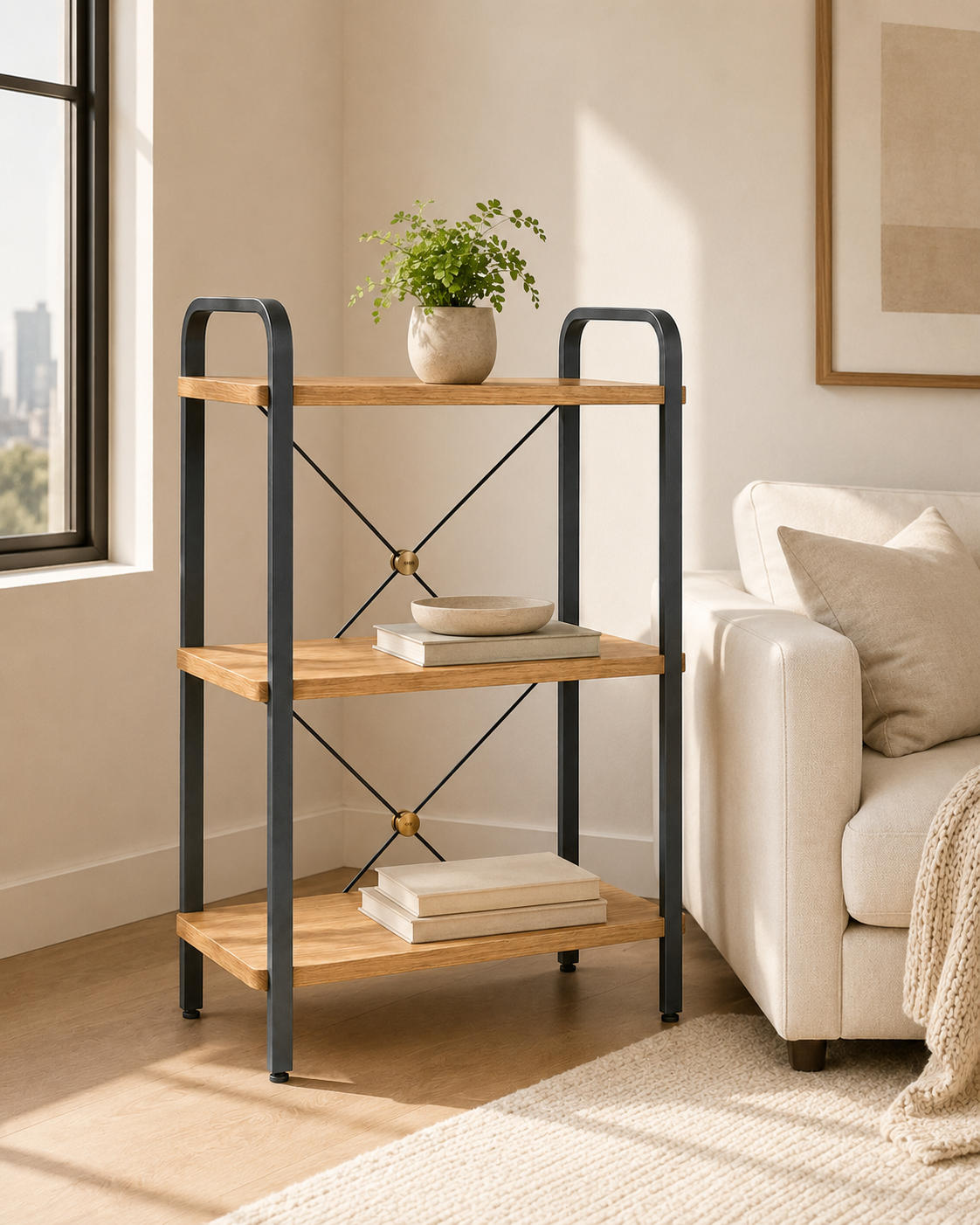 Nestiform Briar 3-Tier Wood and Metal Display Shelf