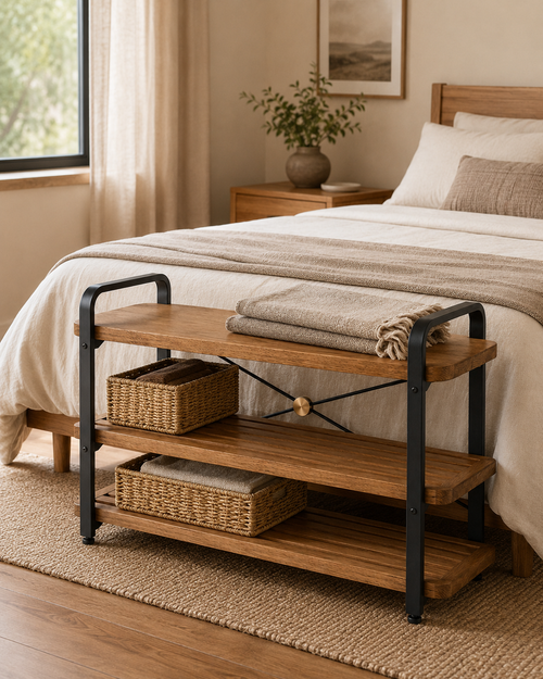 Nestiform Aldren 3-Tier Wood and Metal Entryway Shoe Storage Bench