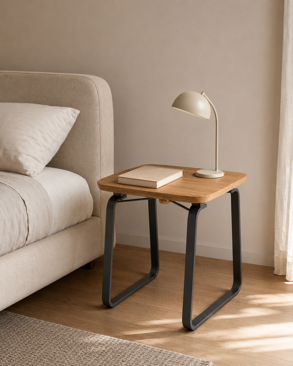 Nestiform Soren Foldable Wood and Metal Sofa Side Table