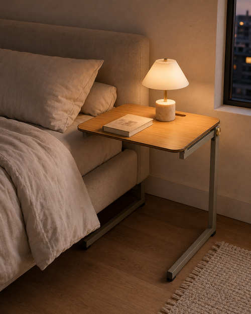 Nestiform Elara C-Shaped Wood and Metal Sofa Side Table