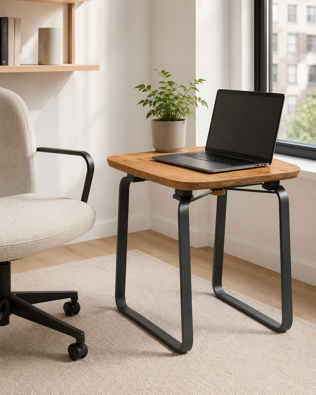 Nestiform Soren Foldable Wood and Metal Sofa Side Table