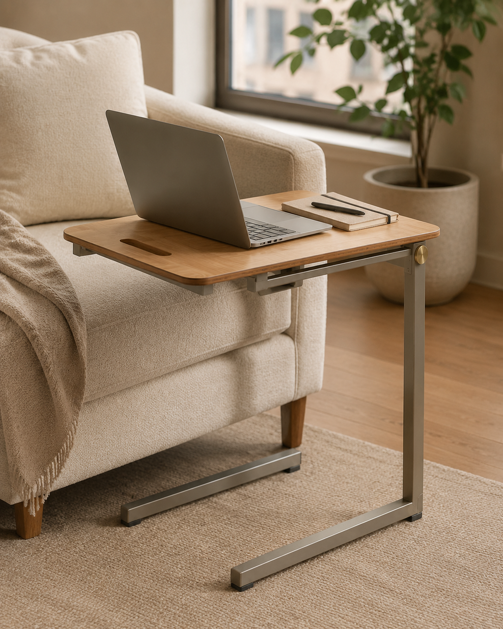 Nestiform Elara C-Shaped Wood and Metal Sofa Side Table
