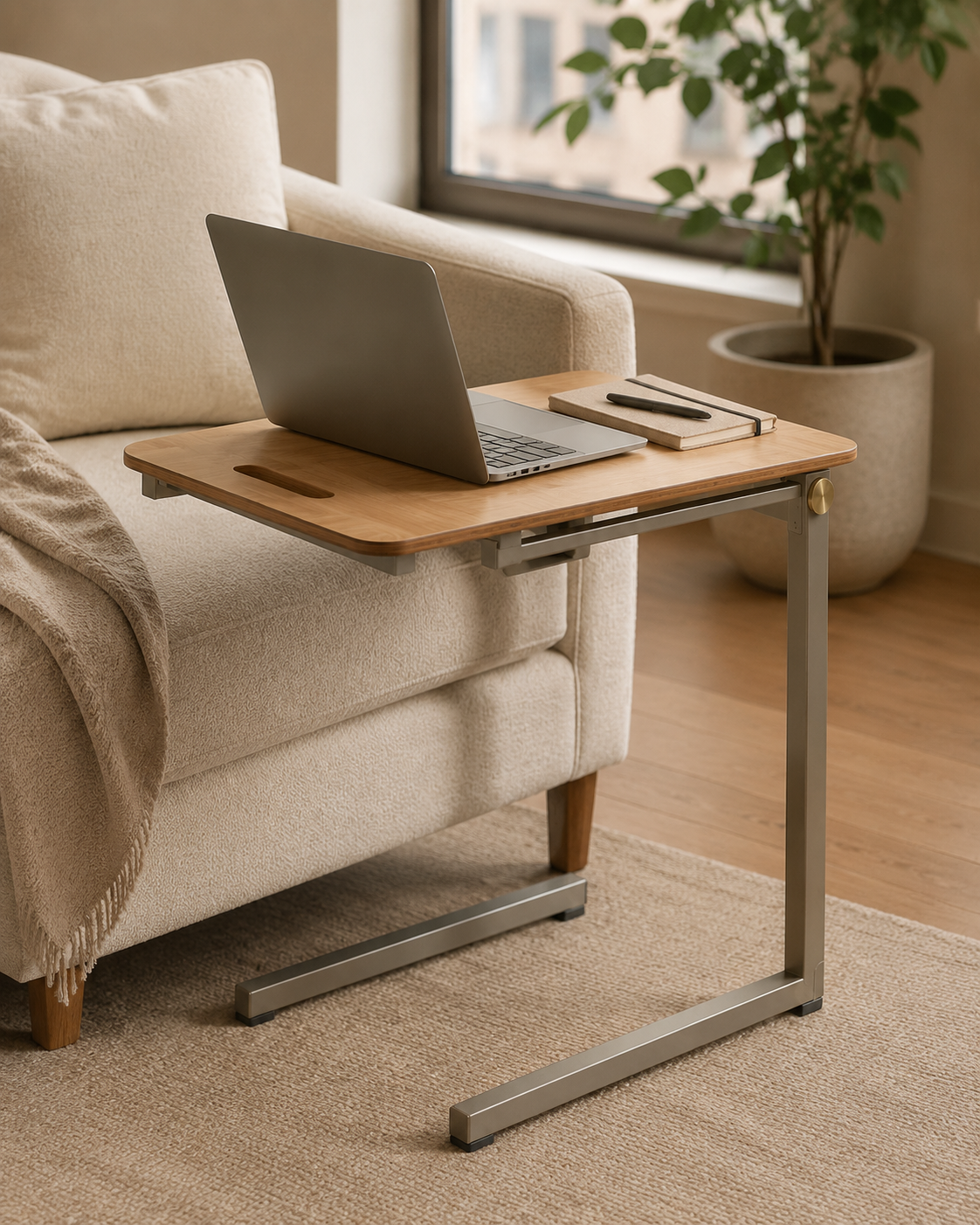 Nestiform Elara C-Shaped Wood and Metal Sofa Side Table