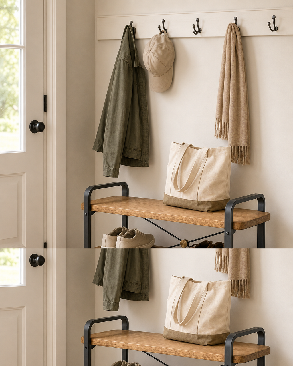 Nestiform Aldren 3-Tier Wood and Metal Entryway Shoe Storage Bench