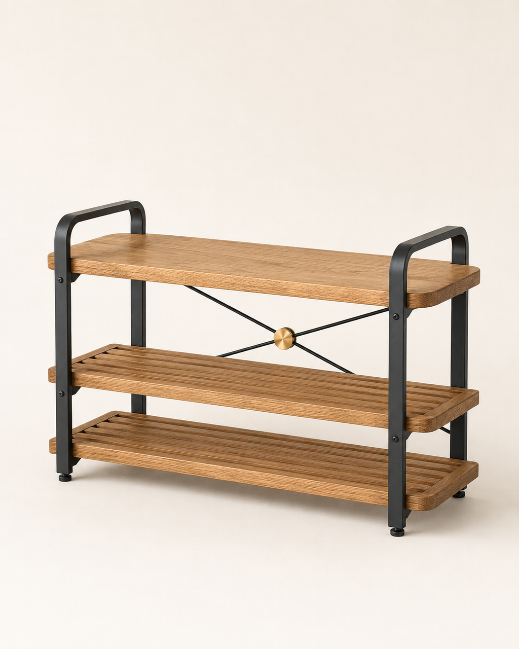 Nestiform Aldren 3-Tier Wood and Metal Entryway Shoe Storage Bench