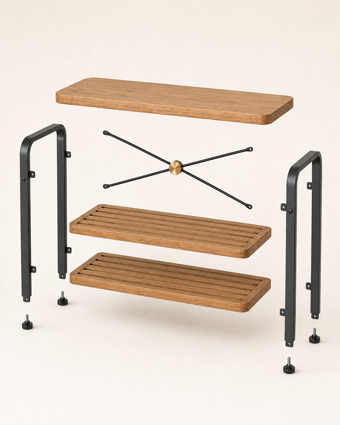 Nestiform Aldren 3-Tier Wood and Metal Entryway Shoe Storage Bench