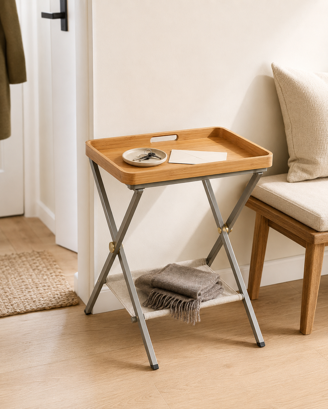 Nestiform Maren Folding Tray Side Table with Fabric Shelf