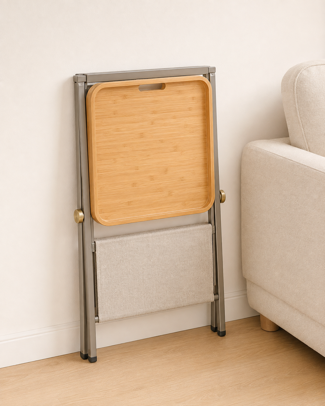 Nestiform Maren Folding Tray Side Table with Fabric Shelf