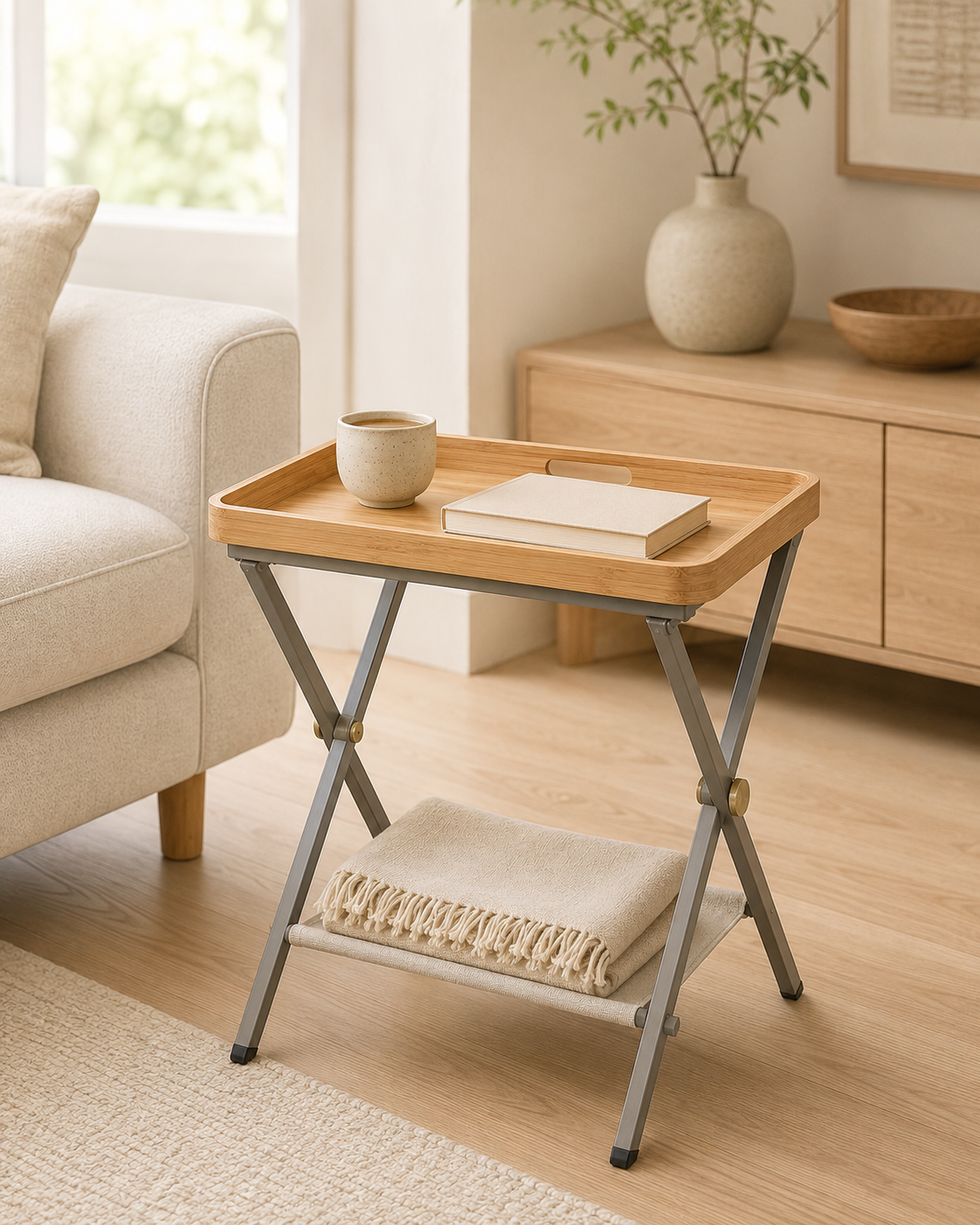 Nestiform Maren Folding Tray Side Table with Fabric Shelf