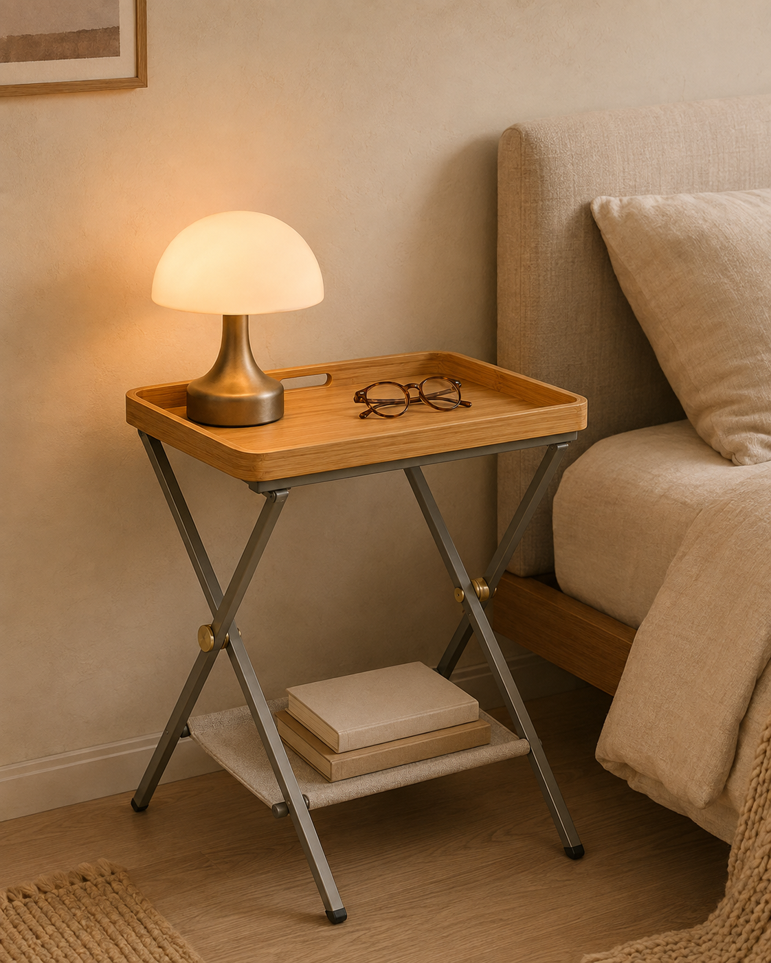 Nestiform Maren Folding Tray Side Table with Fabric Shelf